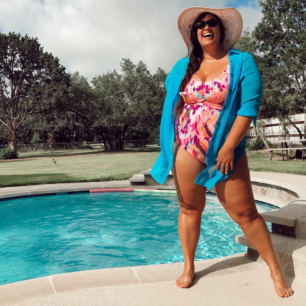 Blue Button Front Swim Coverup